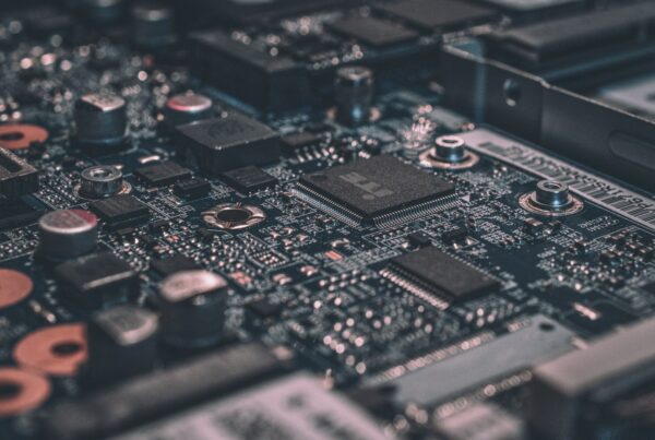 Technology circuit board representing business technology vendor selection decisions